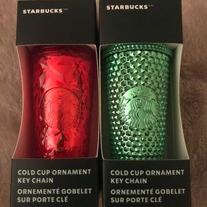 Starbucks (2)  Cold Cup Ornament Key Chain Red & Green 2023